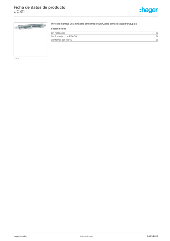 Imagen Hager Ficha de datos de producto UC811 | Hager España