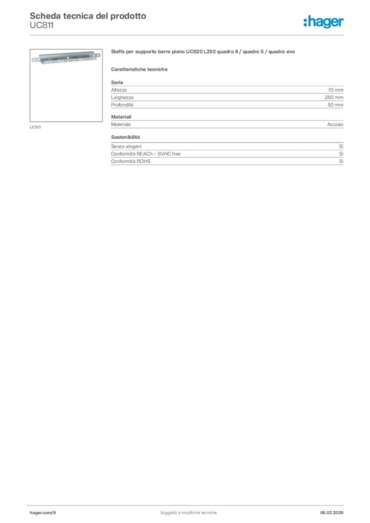 Immagine Hager Scheda tecnica del prodotto UC811 | Hager Italia