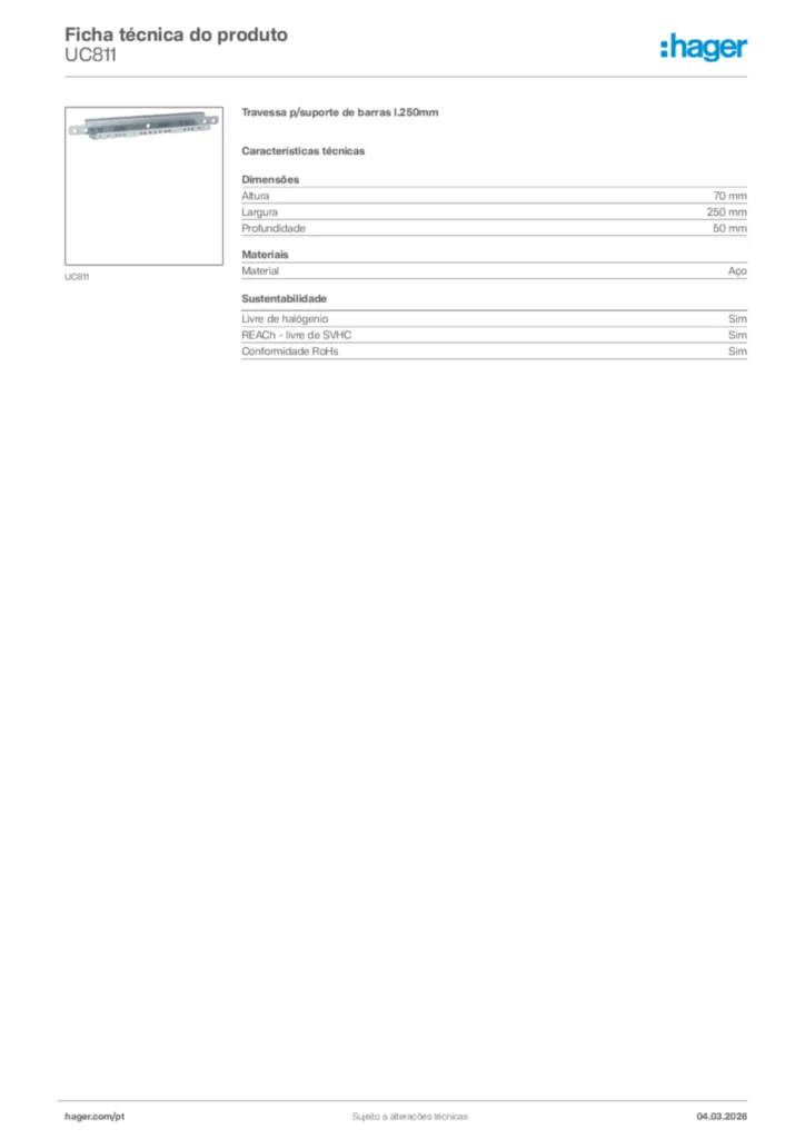 Imagem Hager Ficha técnica do produto UC811 | Hager Portugal