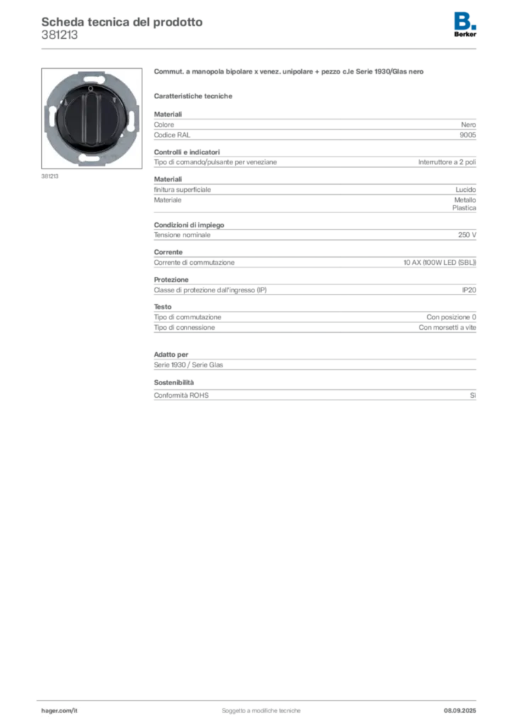 Immagine Berker Scheda tecnica del prodotto 381213 | Hager Italia