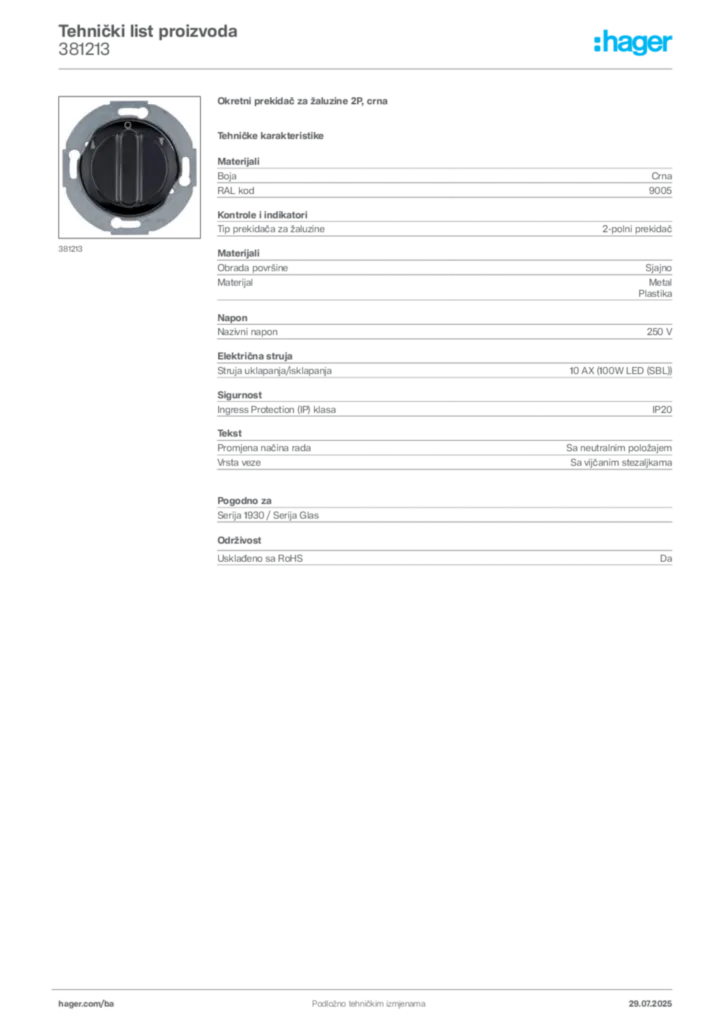 Slika Hager Product data sheet 381213  | Hager