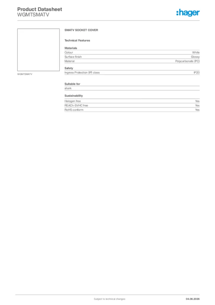 Image Hager Product data sheet WGMTSMATV  | Hager Africa