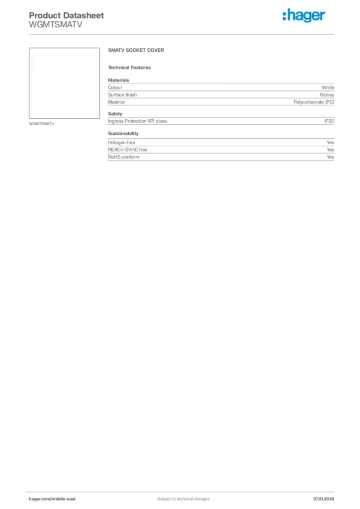 Image Hager Product data sheet WGMTSMATV  | Hager