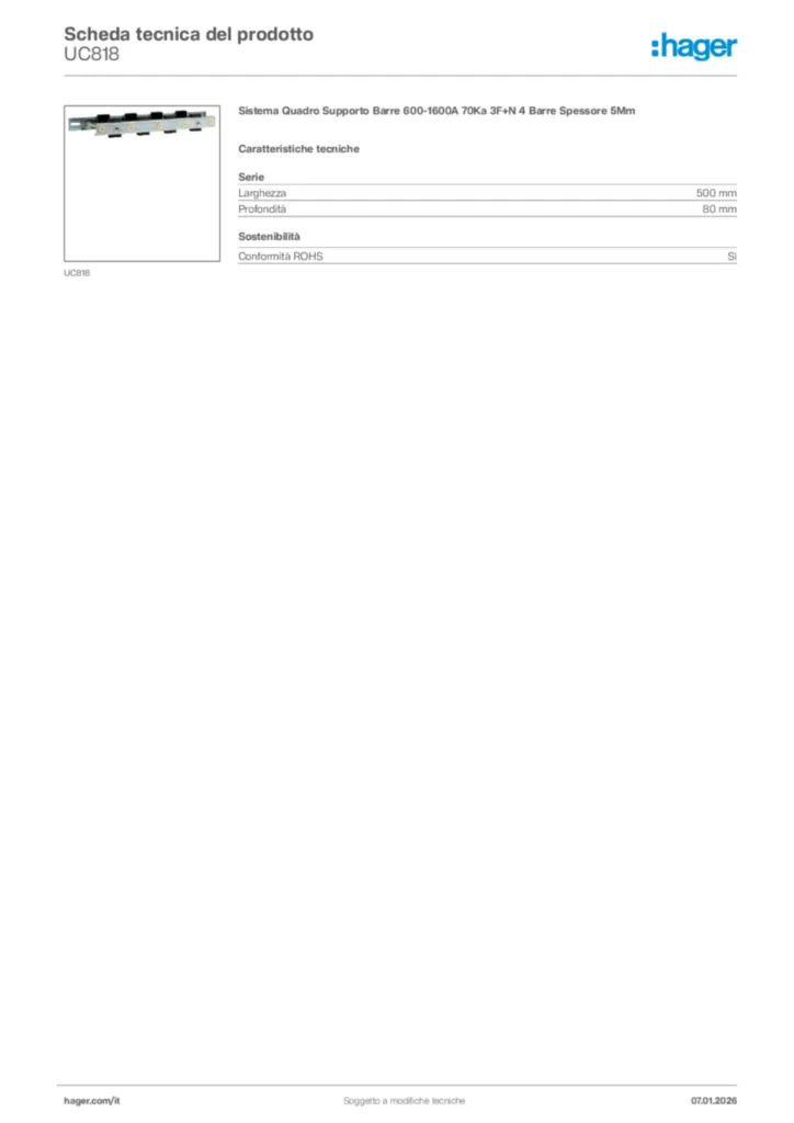 Immagine Hager Scheda tecnica del prodotto UC818 | Hager Italia
