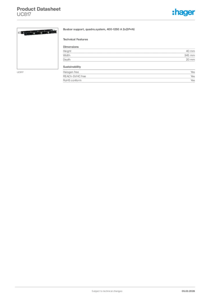 Image Hager Product data sheet UC817  | Hager Africa