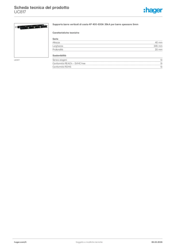 Immagine Hager Scheda tecnica del prodotto UC817 | Hager Italia