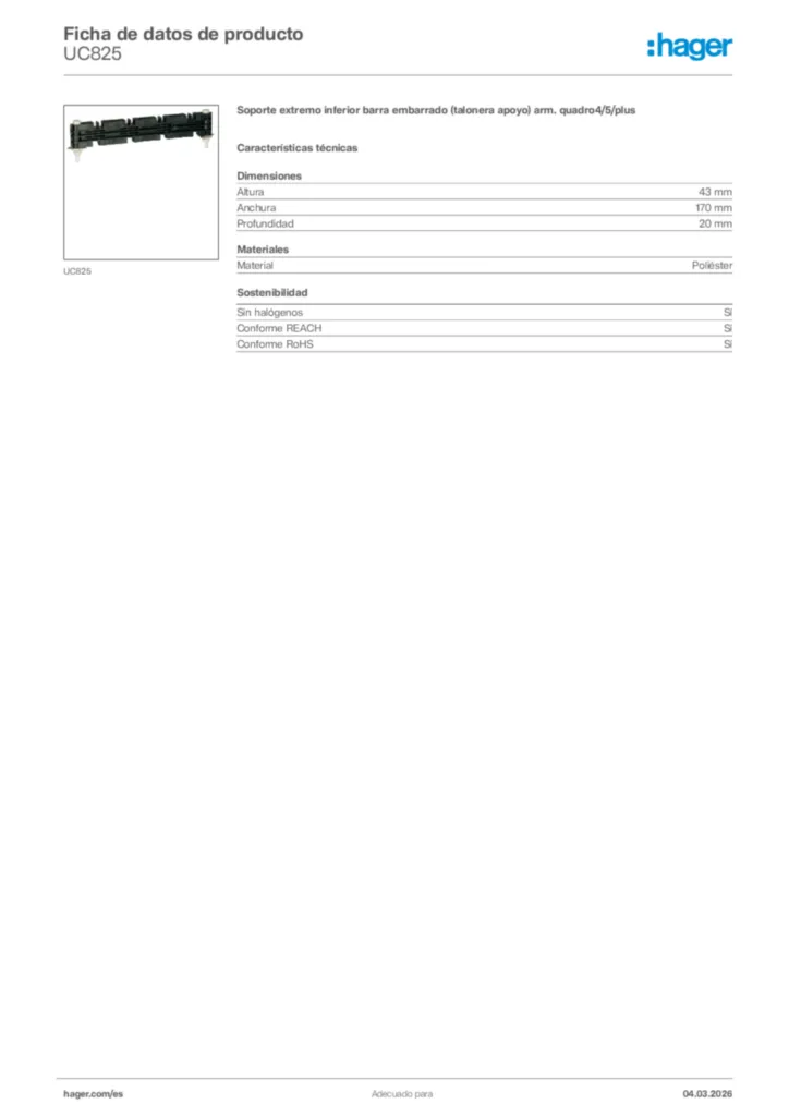 Imagen Hager Ficha de datos de producto UC825 | Hager España