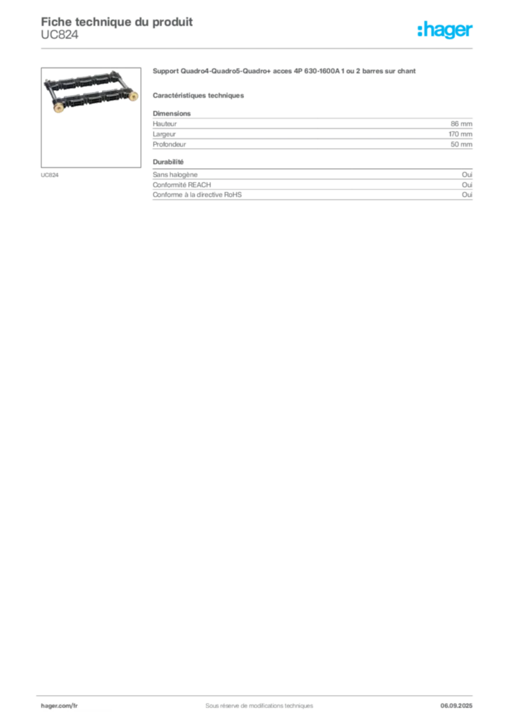 Image Hager Fiche technique du produit UC824 | Hager France