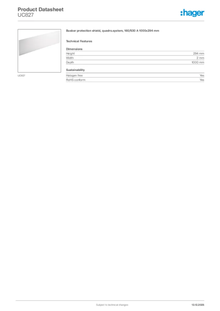 Image Hager Product data sheet UC827  | Hager Africa