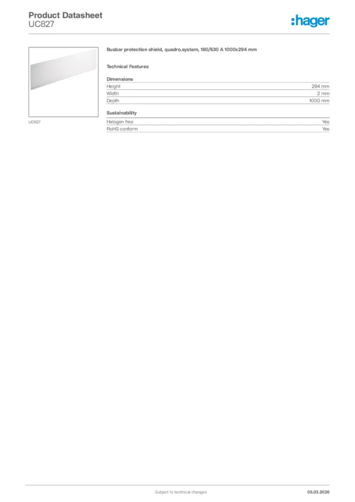 Image Hager Product data sheet UC827  | Hager Africa