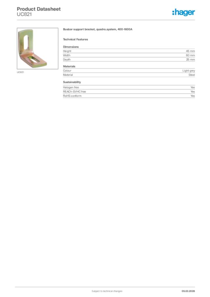 Image Hager Product data sheet UC821  | Hager Africa