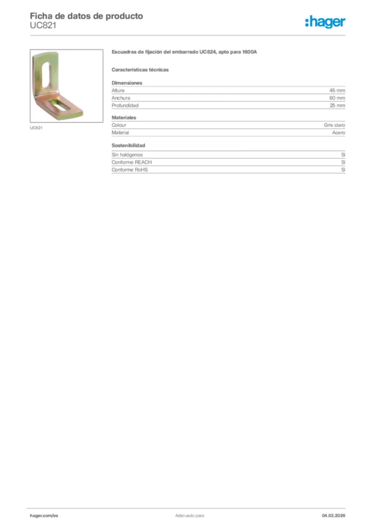 Imagen Hager Ficha de datos de producto UC821 | Hager España