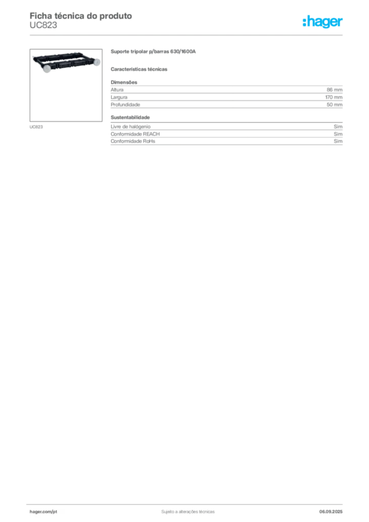 Imagem Hager Ficha técnica do produto UC823 | Hager Portugal