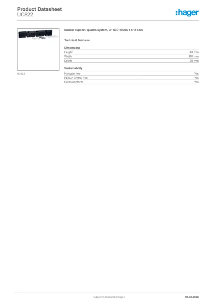 Image Hager Product data sheet UC822  | Hager Africa