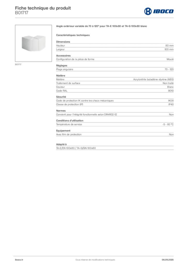 Image Iboco Fiche technique du produit B01717 | Hager France
