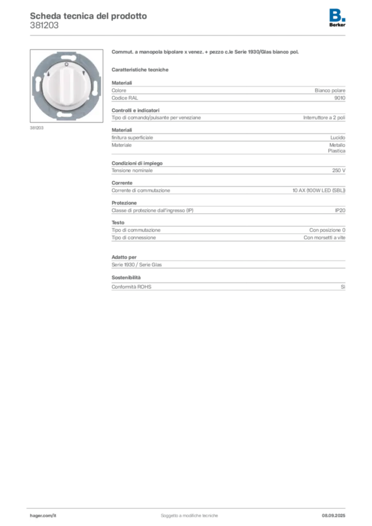 Immagine Berker Scheda tecnica del prodotto 381203 | Hager Italia