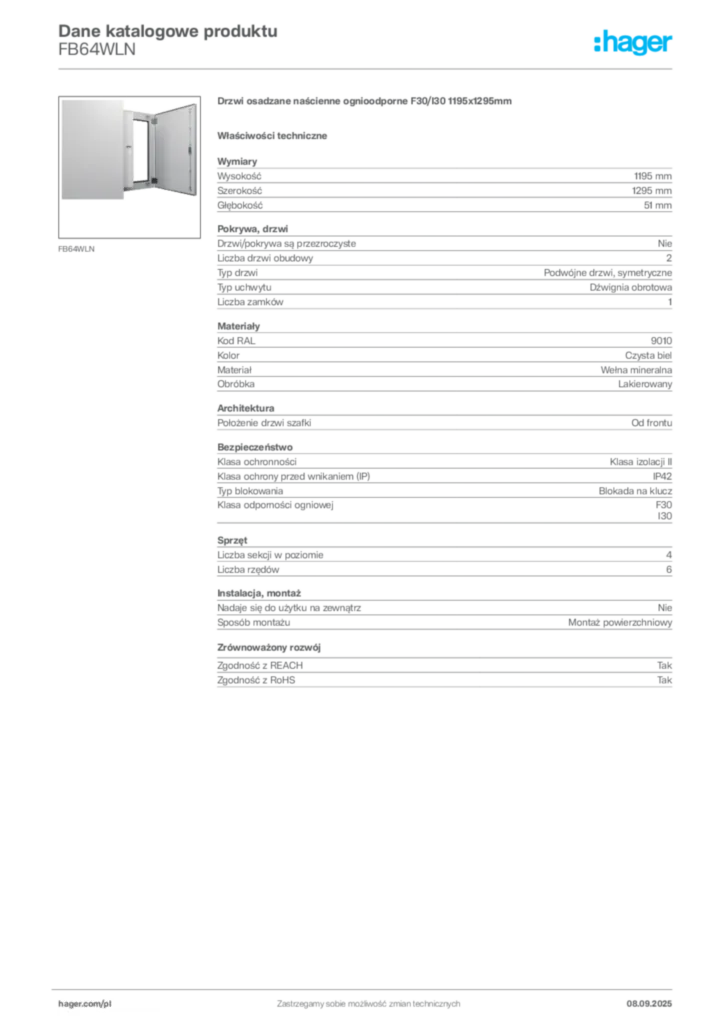 Zdjęcie Hager Dane katalogowe produktu FB64WLN | Hager Polska
