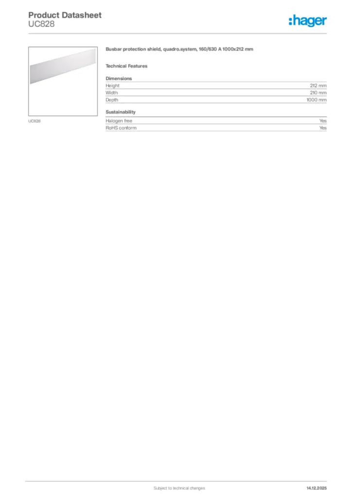Image Hager Product data sheet UC828  | Hager Africa