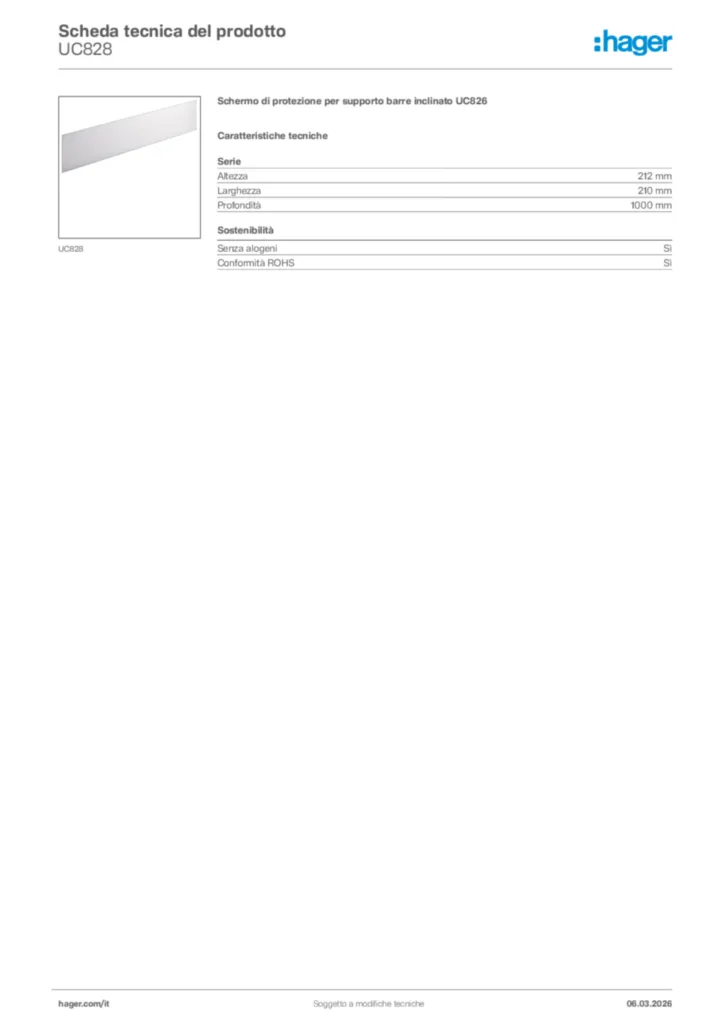 Immagine Hager Scheda tecnica del prodotto UC828 | Hager Italia