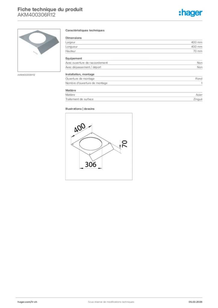 Image Hager Fiche technique du produit AKM400306R12 | Hager Suisse