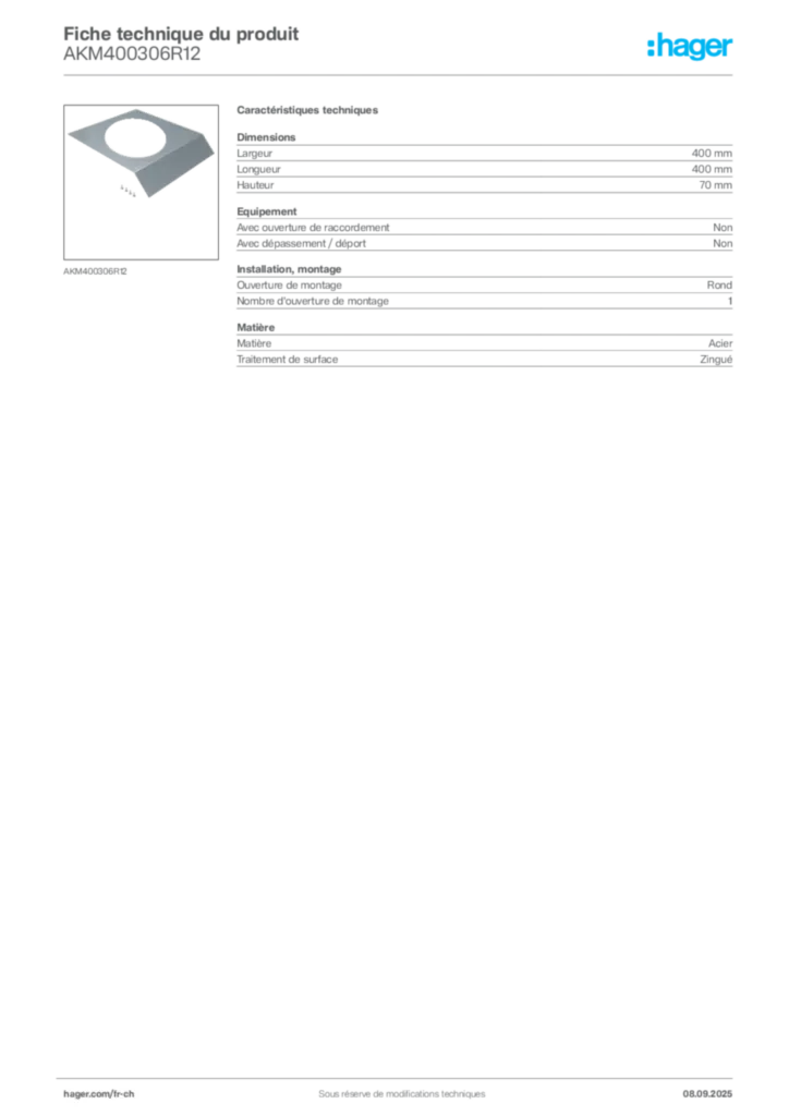 Image Hager Fiche technique du produit AKM400306R12 | Hager Suisse