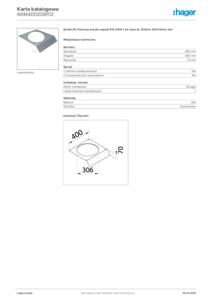 Zdjęcie Hager Karta katalogowa AKM400306R12 | Hager Polska