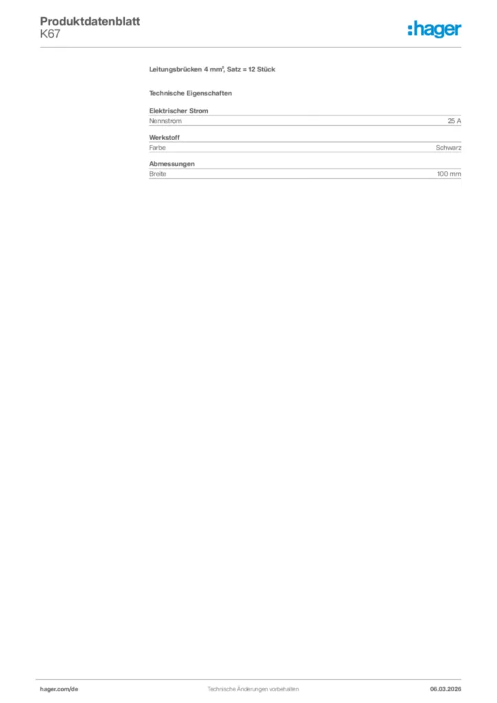 Bild Hager Produktdatenblatt K67 | Hager Deutschland