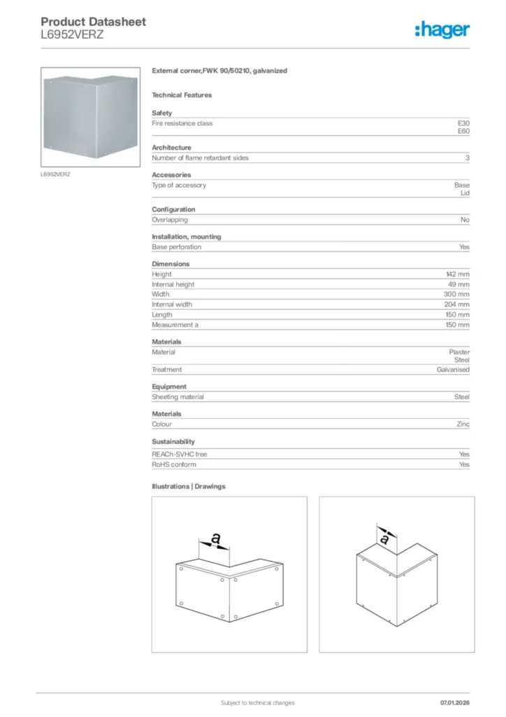 Image Hager Product data sheet L6952VERZ  | Hager Africa