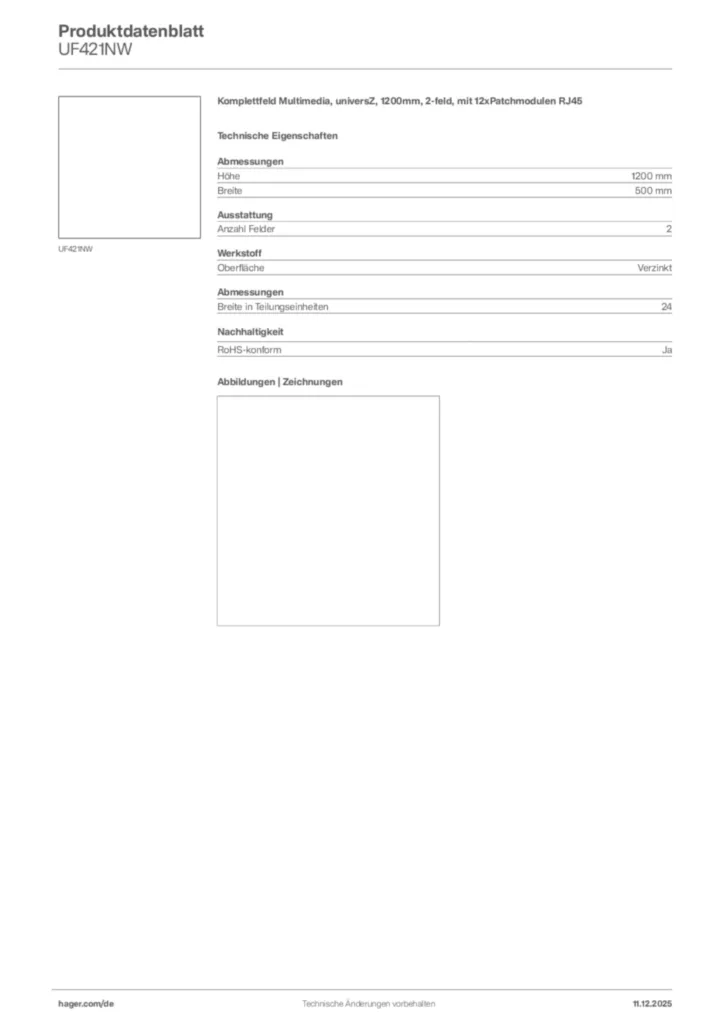 Hager Produktdatenblatt UF421NW