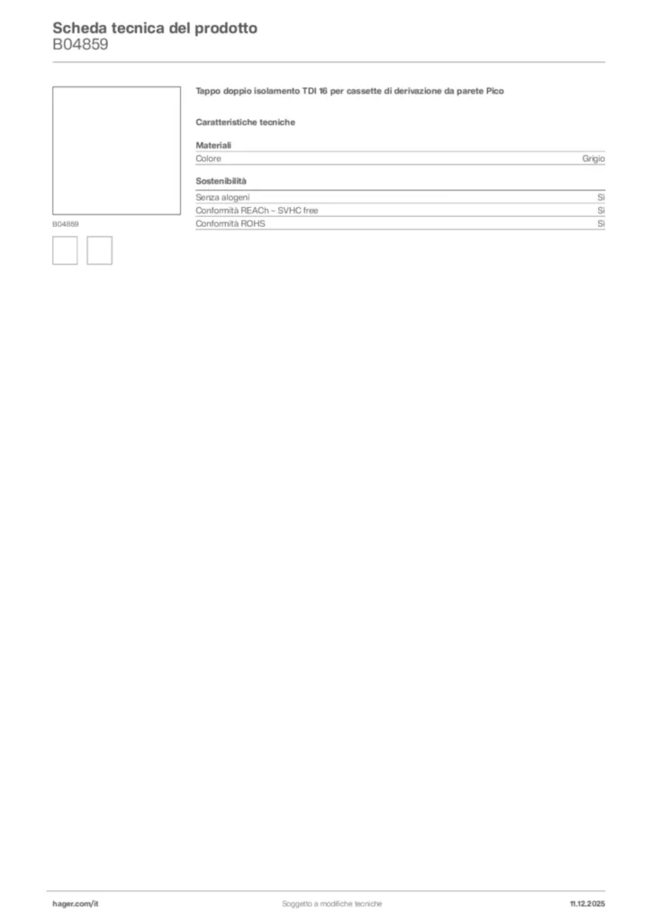 Immagine Bocchiotti Scheda tecnica del prodotto B04859 | Hager Italia