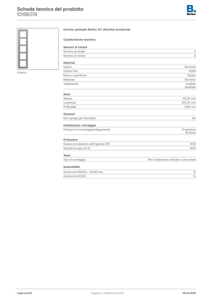 Immagine Berker Scheda tecnica del prodotto 10156074 | Hager Italia