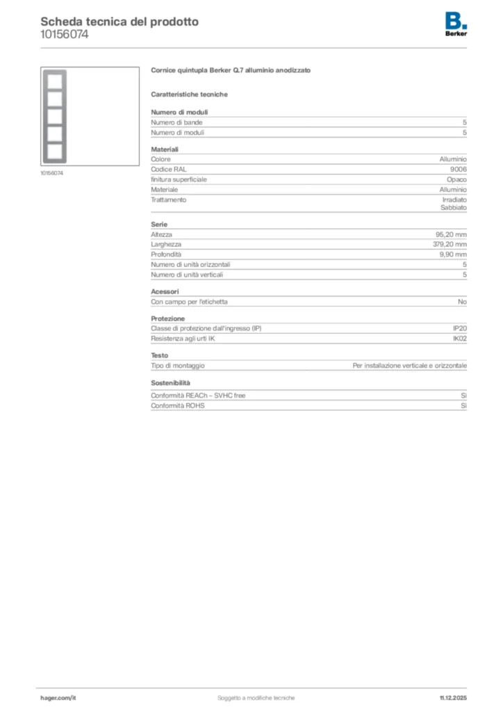 Immagine Berker Scheda tecnica del prodotto 10156074 | Hager Italia