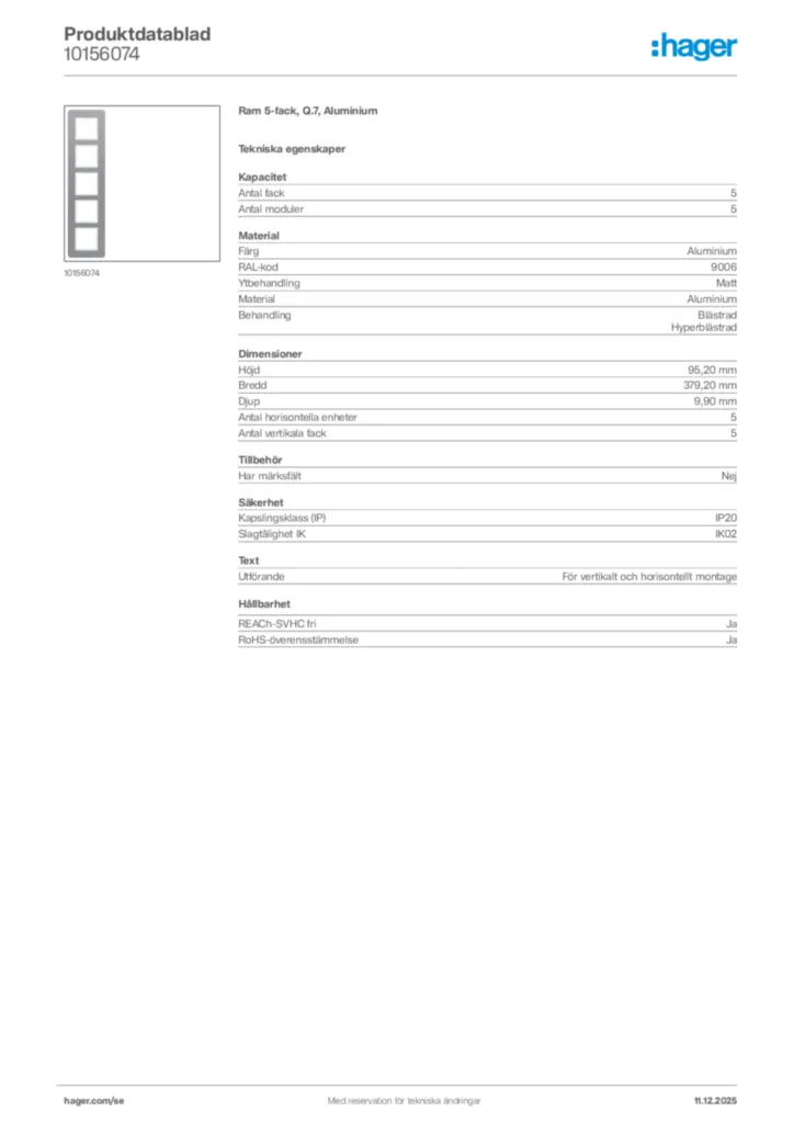 Bild Hager Produktdatablad 10156074 | Hager Sverige
