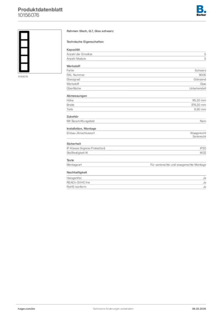 Bild Berker Produktdatenblatt 10156076 | Hager Deutschland