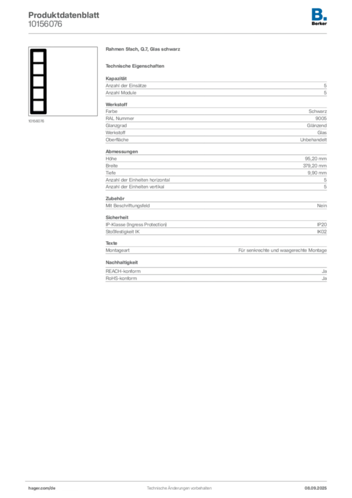 Bild Berker Produktdatenblatt 10156076 | Hager Deutschland