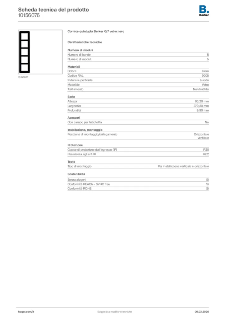 Immagine Berker Scheda tecnica del prodotto 10156076 | Hager Italia