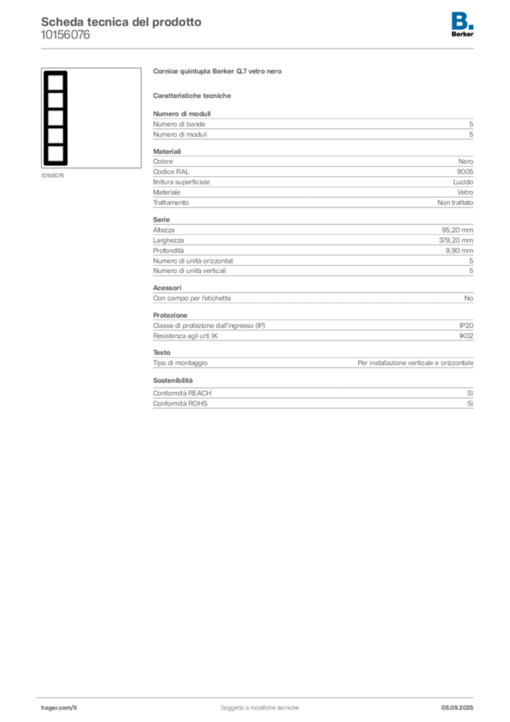 Immagine Berker Scheda tecnica del prodotto 10156076 | Hager Italia