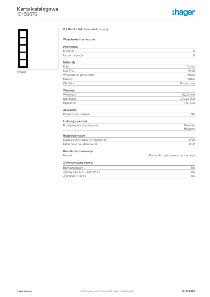 Zdjęcie Hager Karta katalogowa 10156076 | Hager Polska
