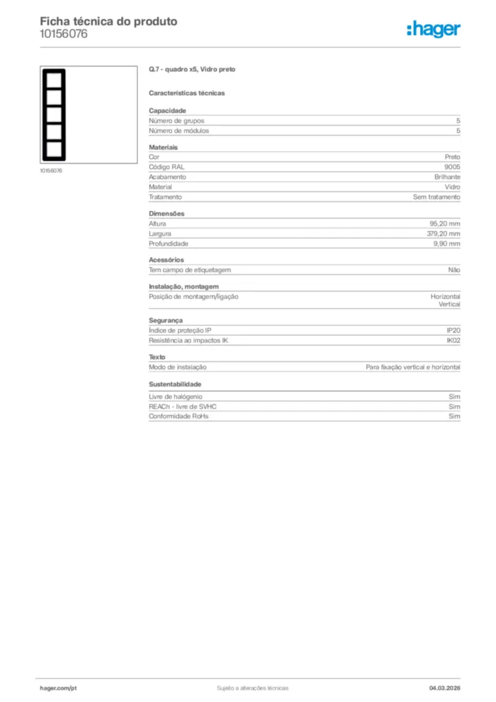 Imagem Hager Ficha técnica do produto 10156076 | Hager Portugal