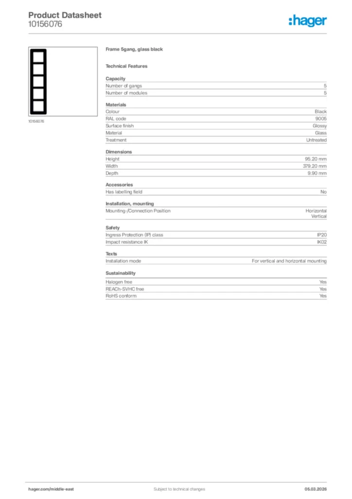 Image Hager Product data sheet 10156076  | Hager