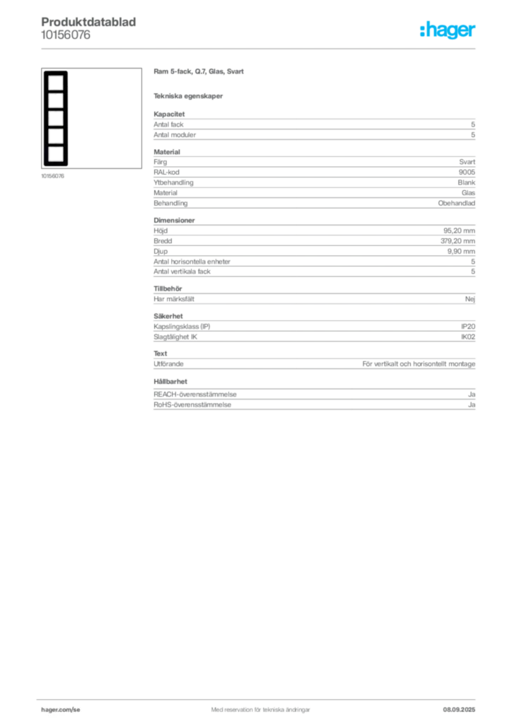 Bild Hager Produktdatablad 10156076 | Hager Sverige