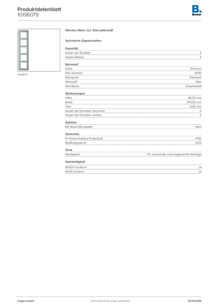 Bild Berker Produktdatenblatt 10156079 | Hager Deutschland