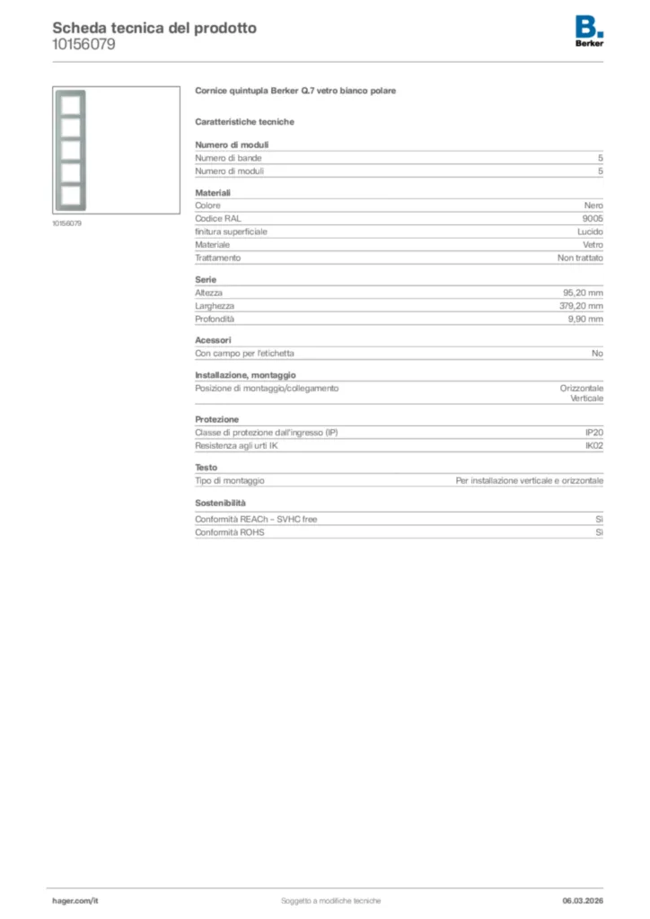 Immagine Berker Scheda tecnica del prodotto 10156079 | Hager Italia