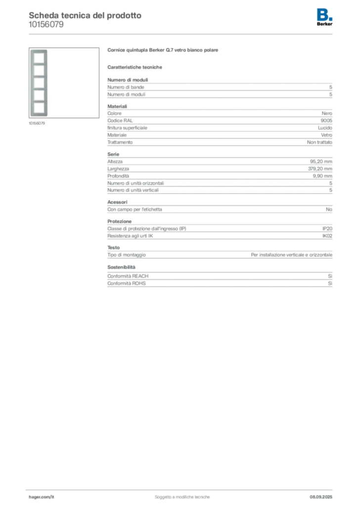 Immagine Berker Scheda tecnica del prodotto 10156079 | Hager Italia