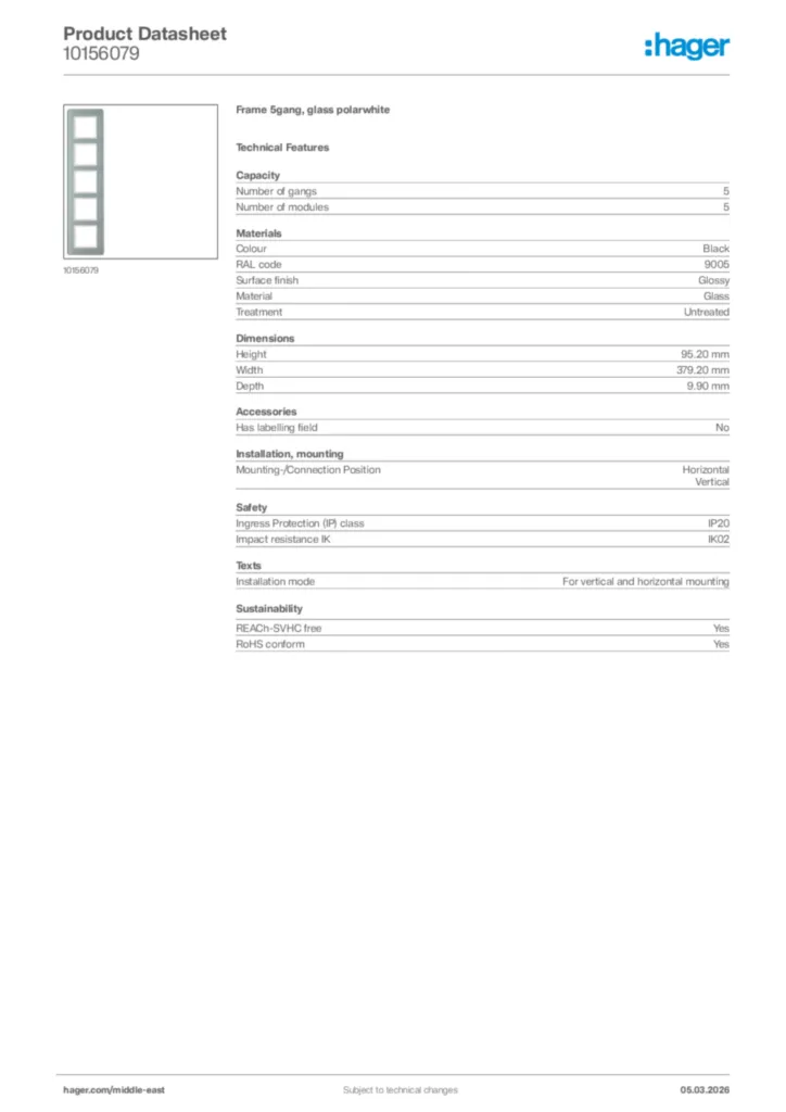 Image Hager Product data sheet 10156079  | Hager
