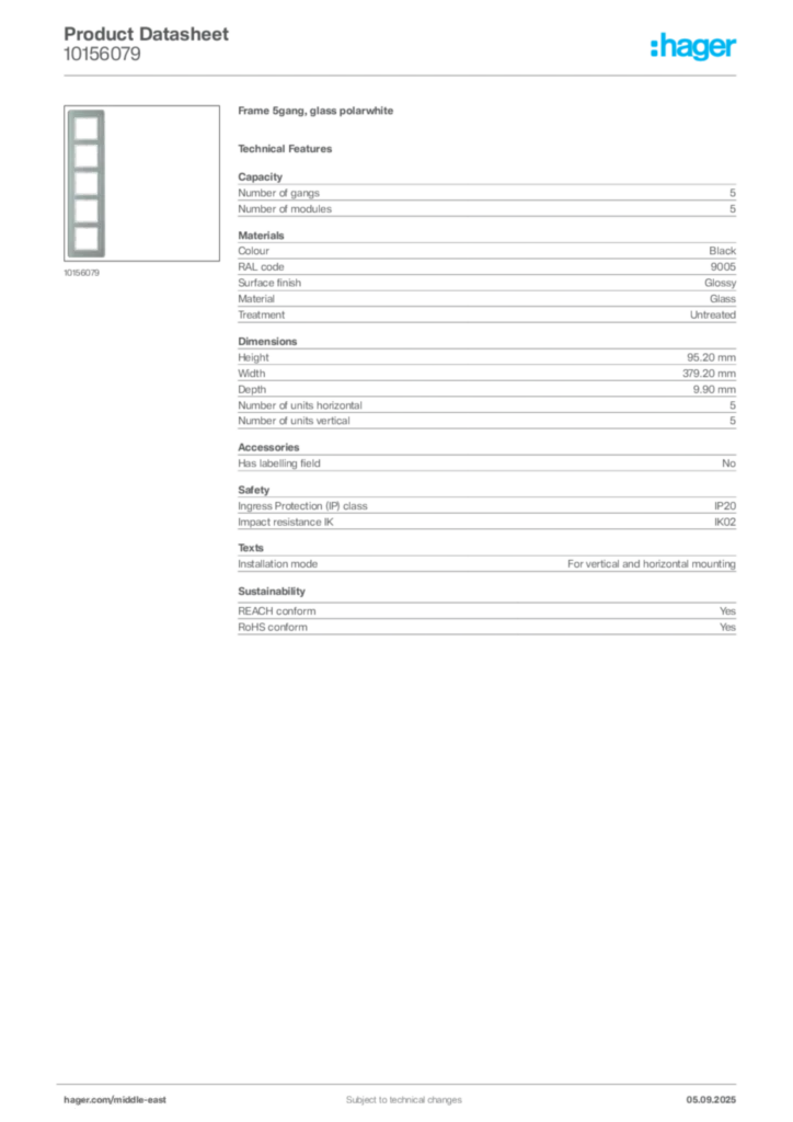 Image Hager Product data sheet 10156079  | Hager