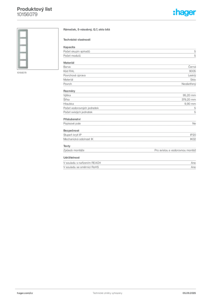 Obrázek Hager Produktový list 10156079 | Hager