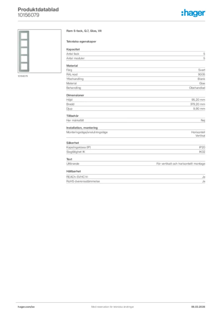 Bild Hager Produktdatablad 10156079 | Hager Sverige