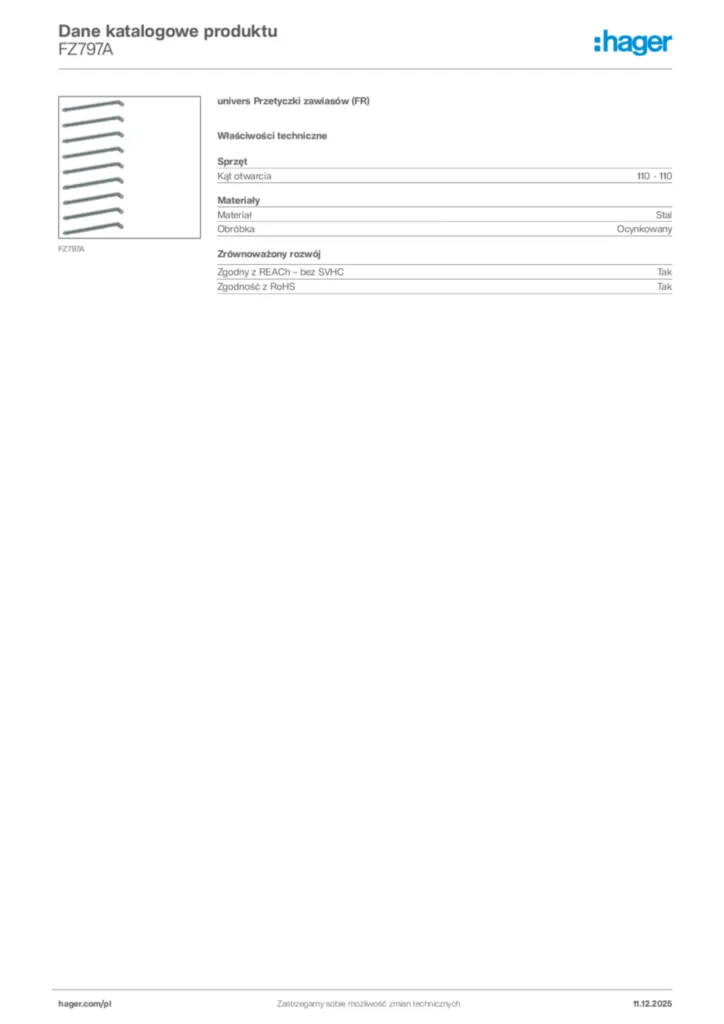 Zdjęcie Hager Dane katalogowe produktu FZ797A | Hager Polska