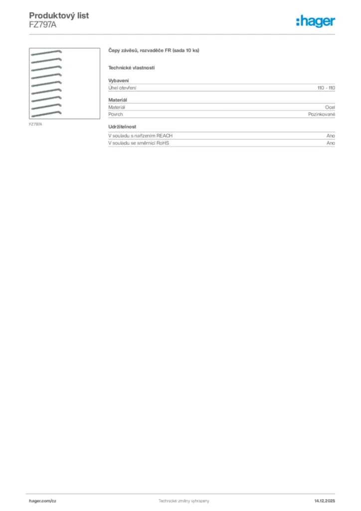 Obrázek Hager Produktový list FZ797A | Hager